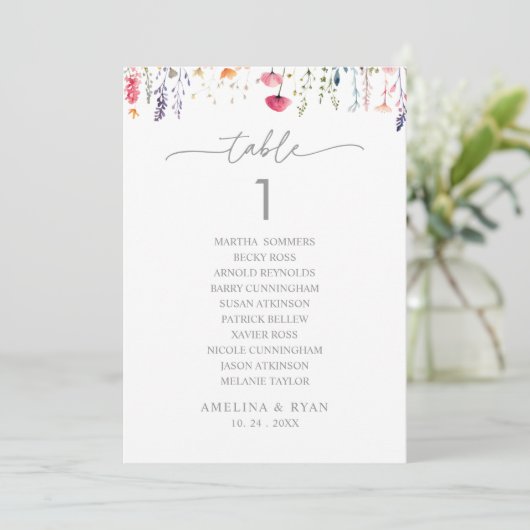 Invitation  Spring Wildflower Table Number 1 Seating Chart (Debout devant)