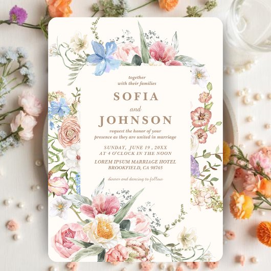 Invitation Spring Wildflowers Pastel Floral Garden Wedding