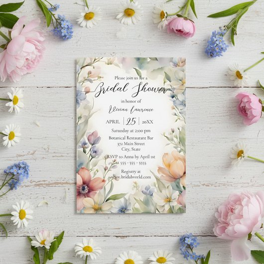 Invitation Spring Wildflowers Watercolor Floral Bridal Shower