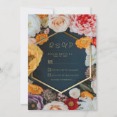 Invitation Spring yellow pink navy blue gold floral RSVP (Devant)