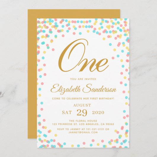 Invitation Sprinkide moderne Rainbow Gold Polka Dot Anniversa (Devant / Derrière)