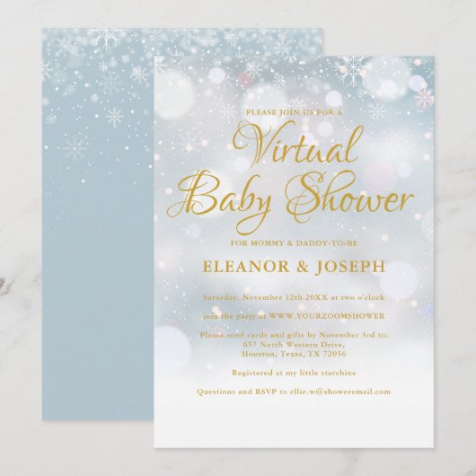Invitation Sprinkle de Baby Shower Virtuel d'Hiver (Devant / Derrière)