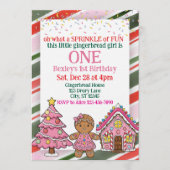 Invitation Sprinkle Gingerbread, Pink Holiday 1st Birthday (Devant)