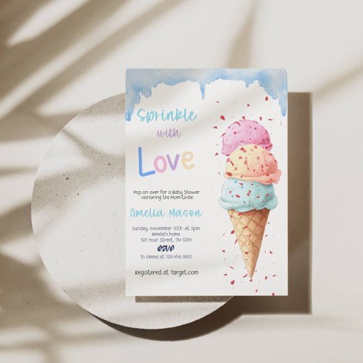 Invitation Sprinkled with Love Ice Cream Baby Shower Party