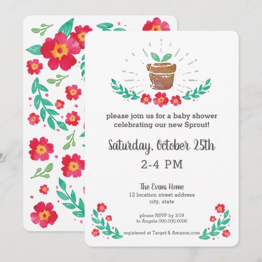 Invitation Sprout Plante Baby shower Jardin Pot Aquarelle (Devant / Derrière)