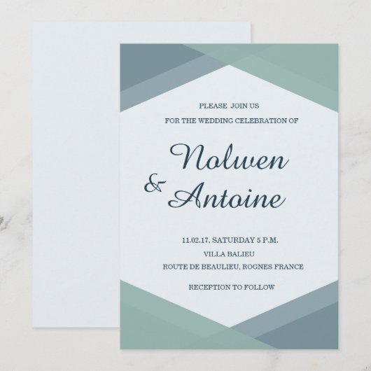Invitation Spruce Blue Mint Géométrique Élégant Mariage moder (Devant / Derrière)