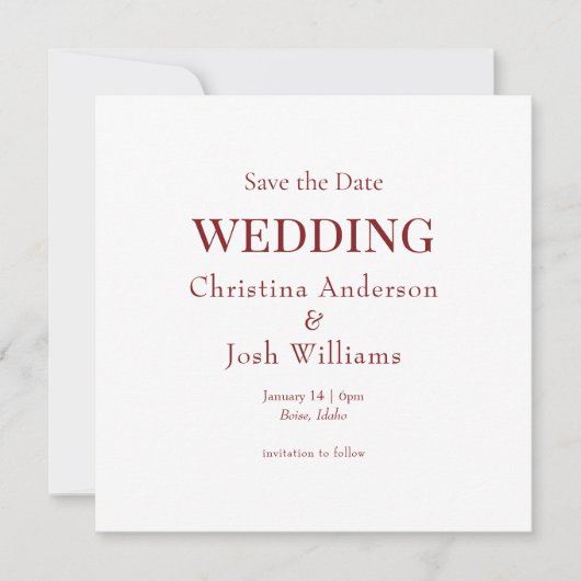 Invitation Square Burgundy Wedding Save the Date (Devant)