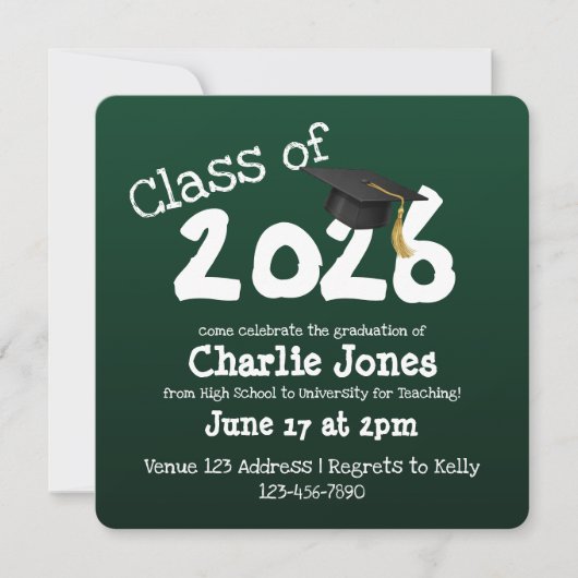 Invitation Square Chalkboard Graduation (Devant)