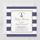 Invitation Square Nautical Navy Blue Anchor Boy Baby Shower (Devant)