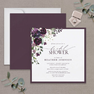 Invitation Square Plum Purple Watercolor Floral Bridal Shower