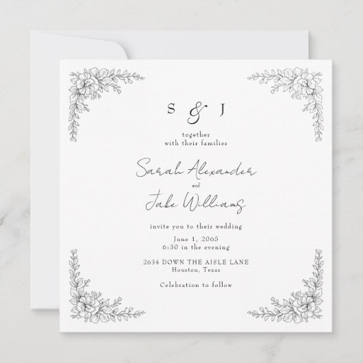Invitation Square Vintage Floral Wedding Website (Devant)