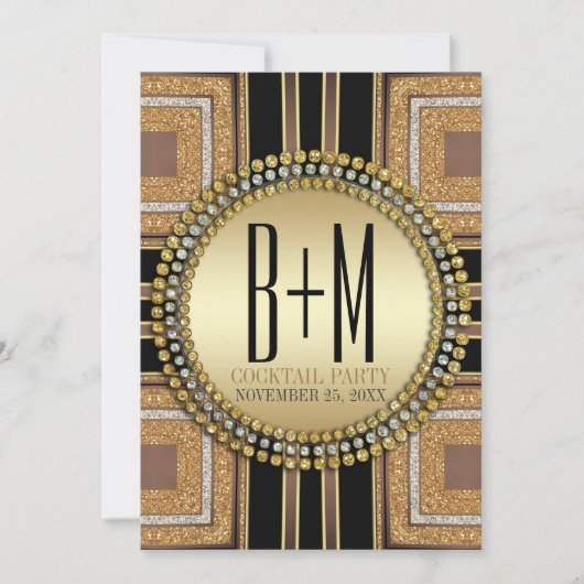 Invitation Squazi ArtDéco Or Noir Soirée Cocktail (Devant)