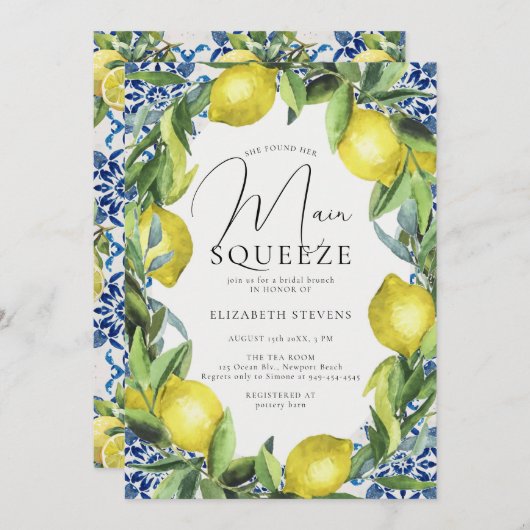 Invitation Squeeze Principal Citron Bleu Toscane Carrelage Fê (Devant / Derrière)