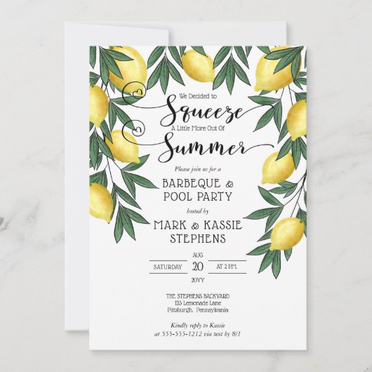 Invitation Squeeze un peu plus de l'été citrons barbecue (Devant)