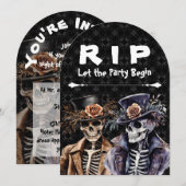 Invitation Squelette aquarelle orange et violet macabre (Devant / Derrière)