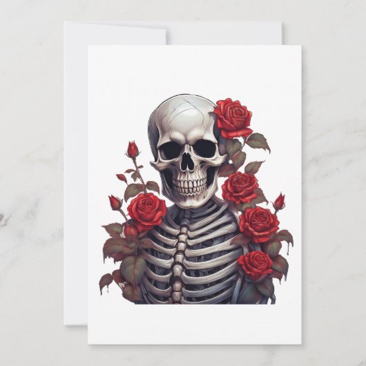 Invitation Squelette avec roses rouges (Devant)