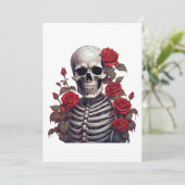 Invitation Squelette avec roses rouges (Debout devant)