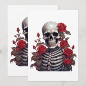 Invitation Squelette avec roses rouges (Devant / Derrière)