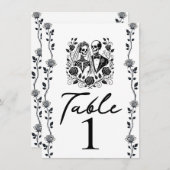 Invitation Squelette blanc noir Squelette Rose floral Numéro  (Devant / Derrière)