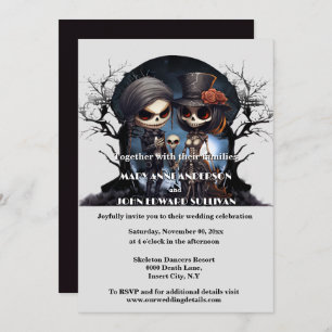 Invitation Squelette de cadavre gothique couple marié