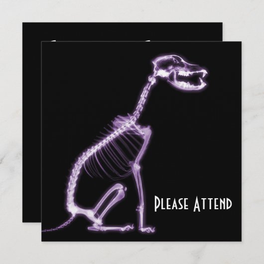 INVITATION SQUELETTE DE CHIEN À POIGNONS X-RAY - POURPURE (Devant / Derrière)