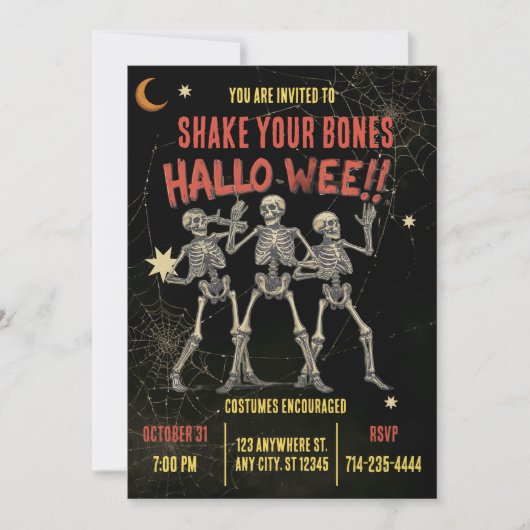 Invitation Squelette de danse vintage Halloween (Devant)