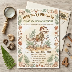 Invitation Squelette de dinosaure Paléontologue Garçon 4e ann