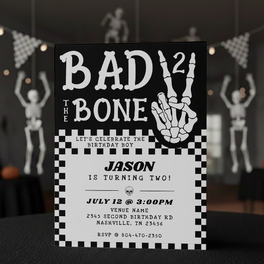 Invitation Squelette de fête d'anniversaire Bad 2 the Bone 2è