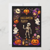 Invitation Squelette de fête d'Halloween avec flûte à Champag (Devant)