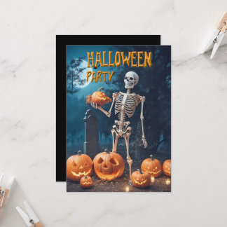 Invitation Squelette de fête d'Halloween tenant une citrouill