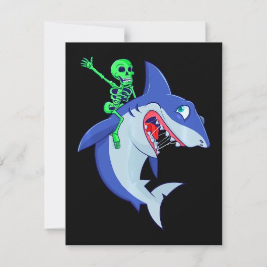 Invitation Squelette de Halloween de requin chevauchant un am (Devant)