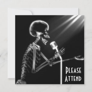 INVITATION SQUELETTE DE RAY X CHANTANT SUR RETRO MIC - B&W