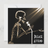 INVITATION SQUELETTE DE RAY X CHANTANT SUR RETRO MIC - SEPIA (Devant)