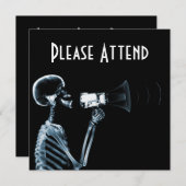 INVITATION SQUELETTE DE RAY X SUR MEGAPHONE - BLEU (Devant / Derrière)