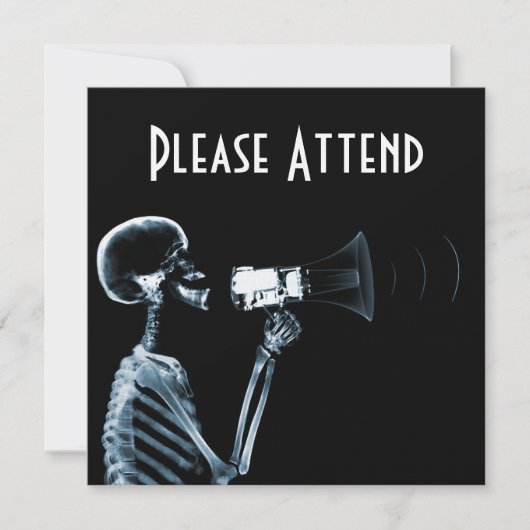 INVITATION SQUELETTE DE RAY X SUR MEGAPHONE - BLEU (Devant)