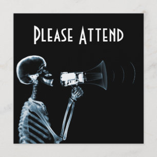 INVITATION SQUELETTE DE RAY X SUR MEGAPHONE - BLEU