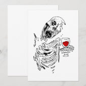 Invitation squelette de zombie d'Halloween buvant du vin crân (Devant / Derrière)
