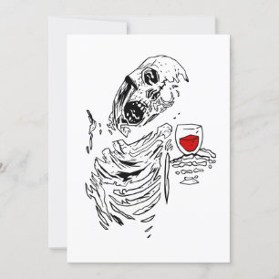 Invitation squelette de zombie Halloween buvant du vin crâne