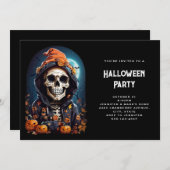 Invitation Squelette déplaisant & Halloween Citrouille d'auto (Devant / Derrière)