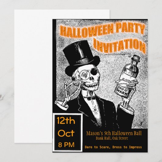 Invitation Squelette d'Halloween (Devant / Derrière)