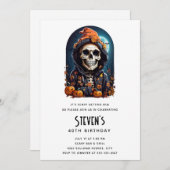 Invitation Squelette éffrayant avec le mal Citrouille Anniver (Devant / Derrière)