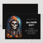 Invitation Squelette effrayant & citrouilles d'Halloween d'au (Devant / Derrière)