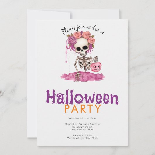 Invitation Squelette effrayant et Déplaisant Halloween Party (Devant)