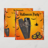 Invitation Squelette en partie de Halloween de cercueil et de (Devant / Derrière)