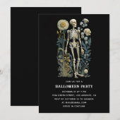 Invitation Squelette floral gothique | Fête de l'Halloween no (Devant / Derrière)