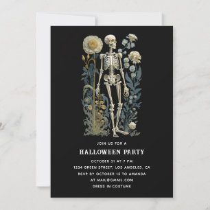 Invitation Squelette floral gothique Fête de l'Halloween no