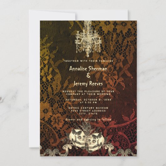 Invitation Squelette Gothique Lace Lustre Halloween Mariage (Devant)