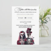 Invitation Squelette gothique mort marié marié bordeaux blanc (Debout devant)