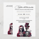 Invitation Squelette gothique mort marié marié bordeaux blanc (Devant / Derrière)