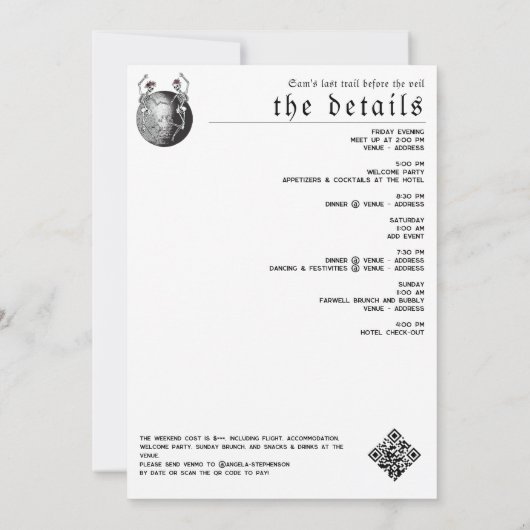 Invitation Squelette gothique Pleine lune Dernier Sentier Bac (Dos)